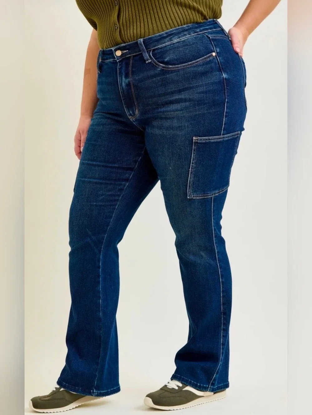 Judy Blue "Cortney" High Rise Straight Wide Cargo Jeans in Dark Wash Size 18W - Picture 5 of 16